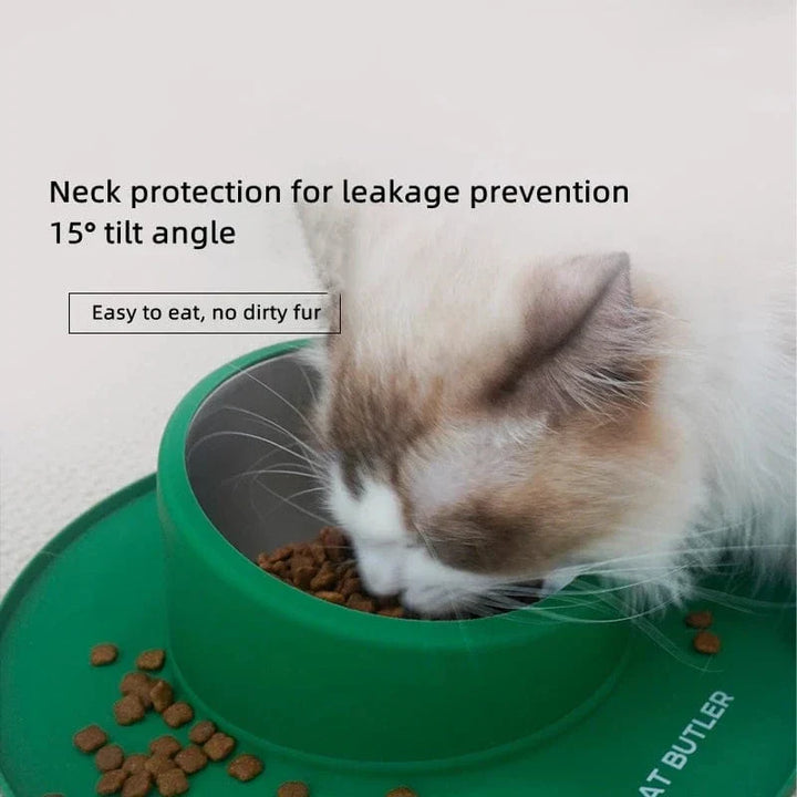 Modern non-slip cat bowl. Stainless steel for durability, leak-proof for clean floors. Perfect pet food & water station.