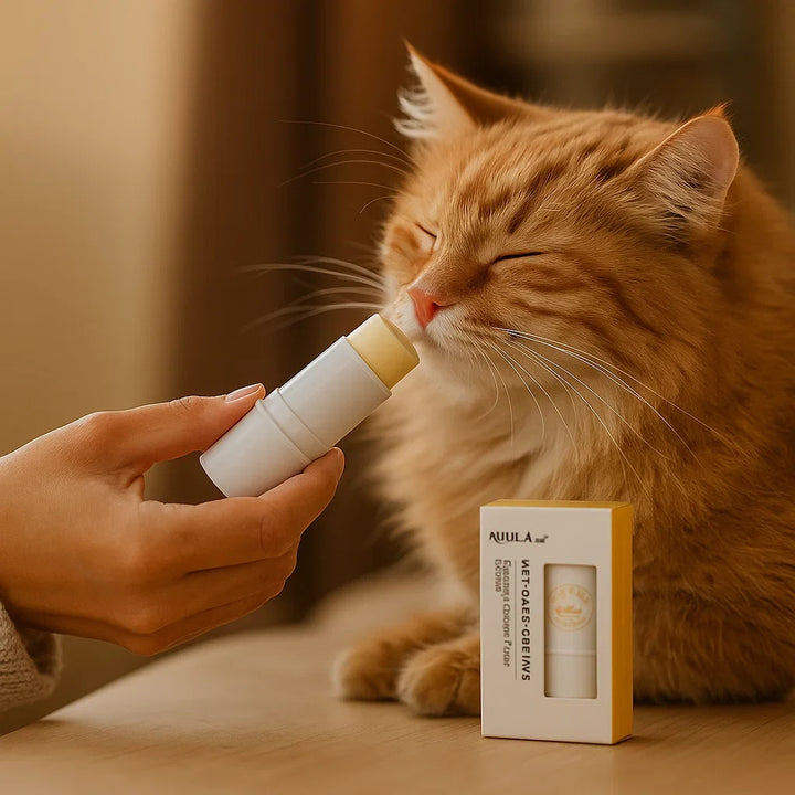 Close-up of Cat Paw & Nose Balm Stick, perfect for pet grooming & dry skin relief. Essential cat care ointment.