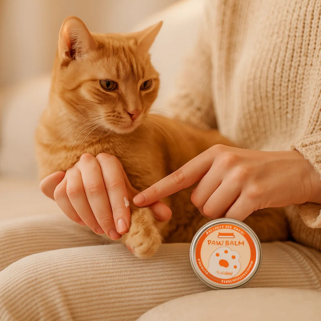 Cat paw protection cream. A gentle balm for cracked & dry paws, ensuring soft, healthy paw pads for your cat's comfort.