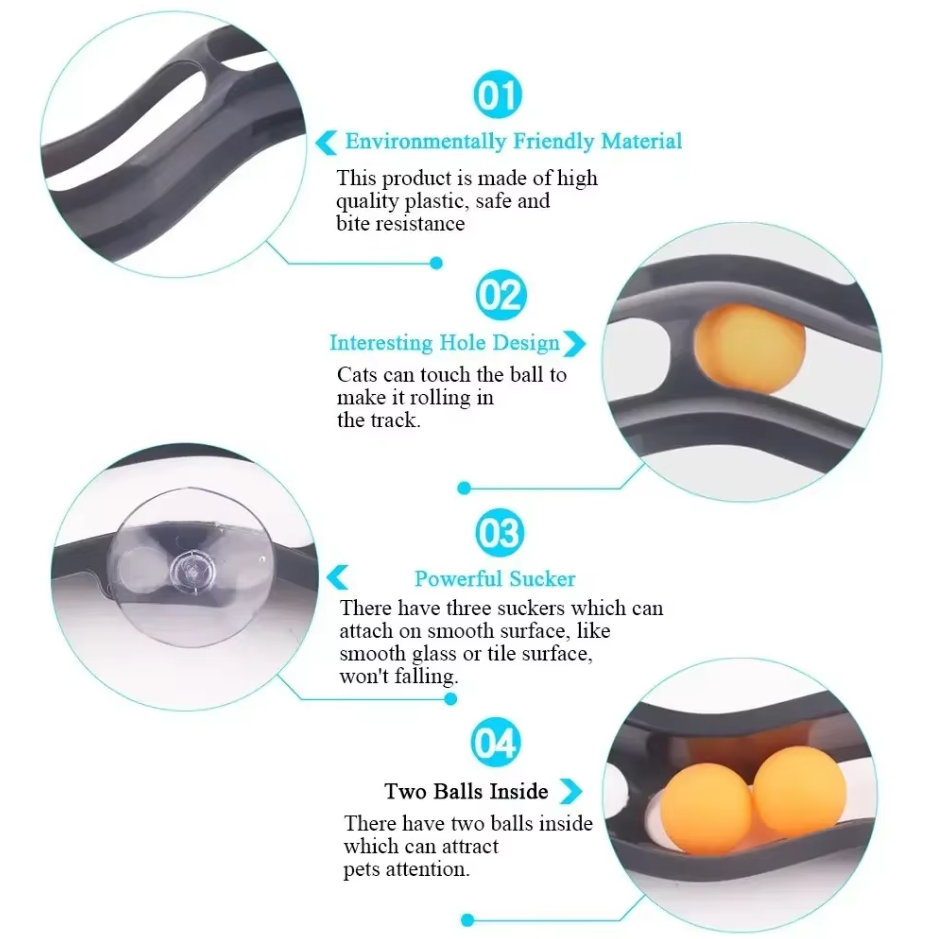 Suction cup cat toy: Window Ball Track provides engaging pet play & enrichment for indoor cats.