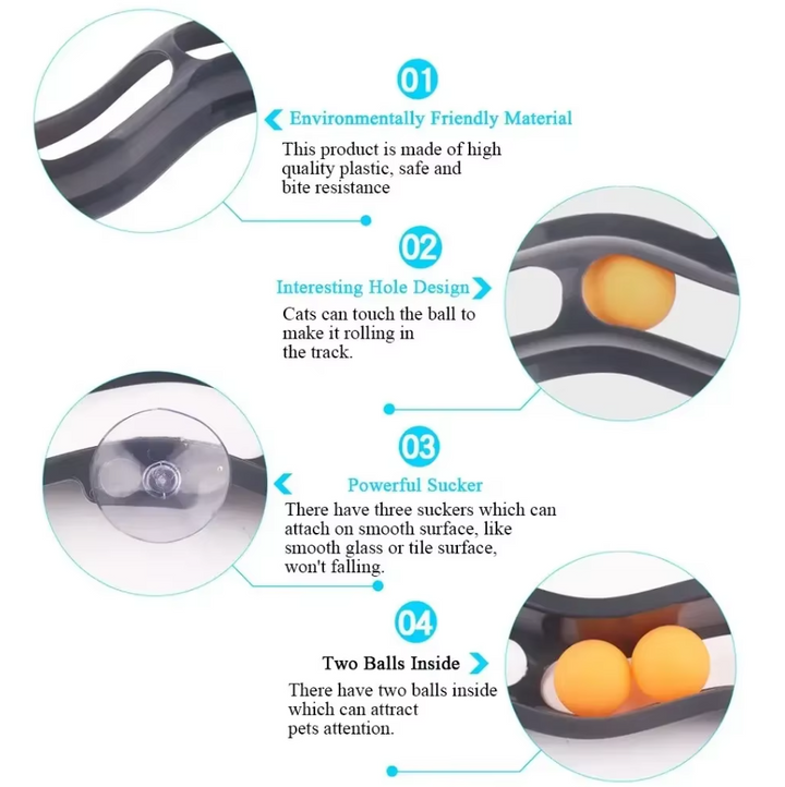 Suction cup cat toy: Window Ball Track provides engaging pet play & enrichment for indoor cats.