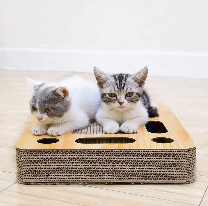 Protect furniture with this cat scratching post, featuring durable corrugated cardboard & wooden base.