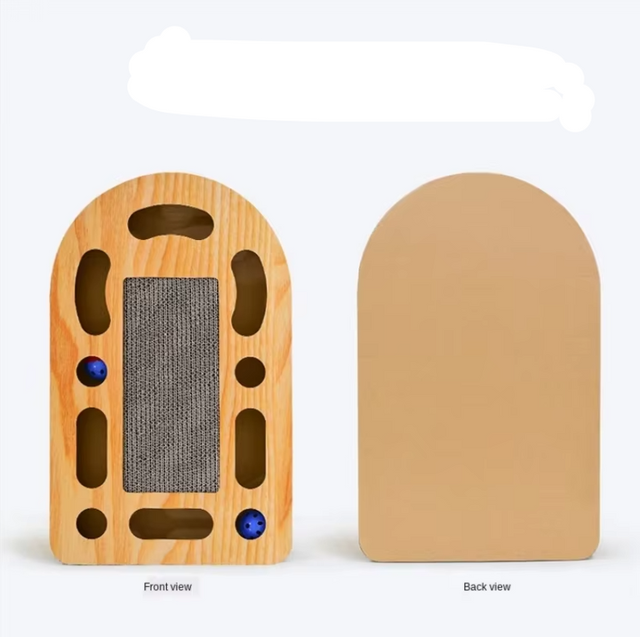 Premium pet supplies: a cat scratching post made with eco-friendly corrugated cardboard & wood.