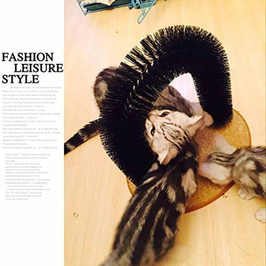 2-in-1 Cat Self-Grooming Arch & Scratcher for interactive play & comfort. Essential pet supply for happy cats.