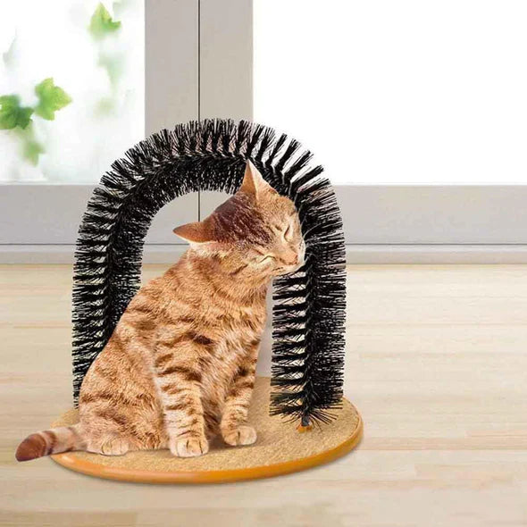 Complete Cat Care Solution: Self-Grooming Arch, pet massage brush, & scratcher for ultimate feline comfort & health.