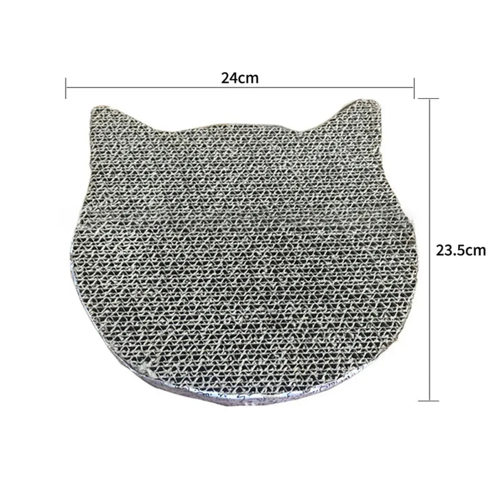 Interactive cat-shaped cardboard scratching mat for playful felines. Durable furniture protector & pet care.