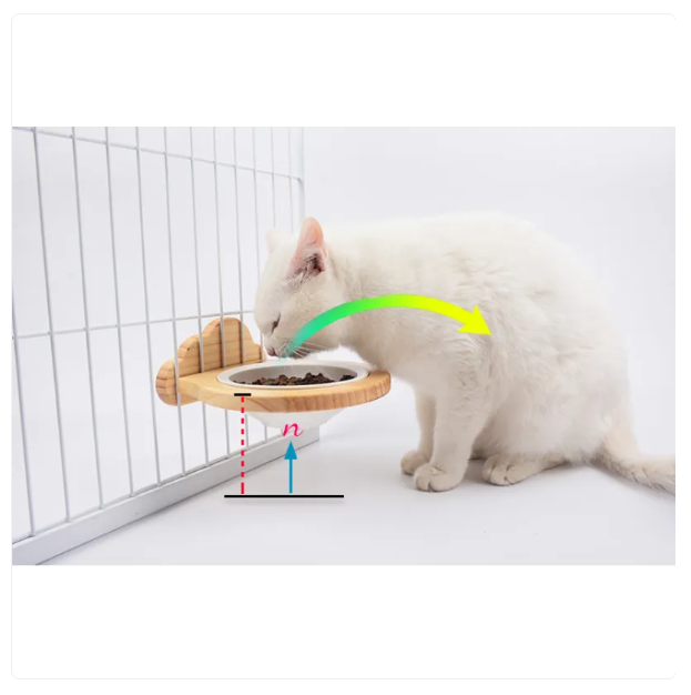 Elevated wall-mounted cat food bowl. Cloud wood frame design for comfortable, modern pet dining.