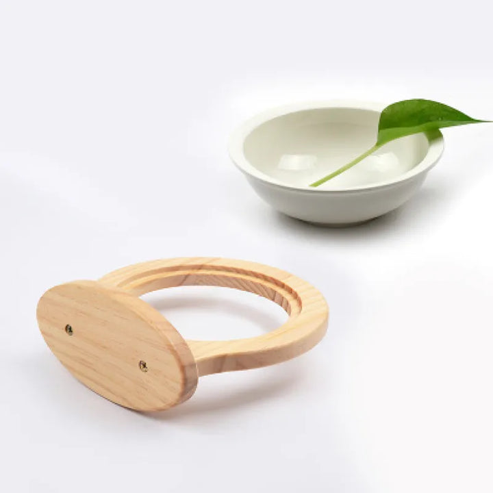 Raised cat food bowl, wall-mounted with cloud wood frame. Promotes comfortable eating & better pet posture.