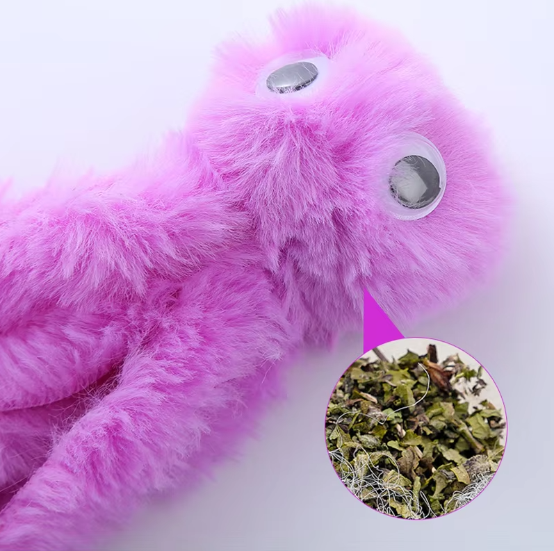 Fuzzy octopus cat toy infused with catnip for feline fun and engagement.