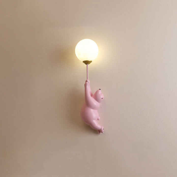 Cute animal wall lamp featuring a bear design, perfect for children's room decor & ambient lighting.