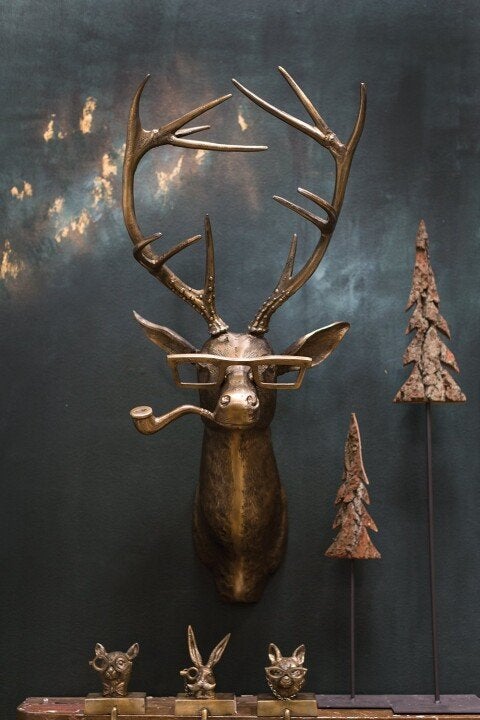 Playful woodland animal resin decor, charming hand-painted sculpture for walls.