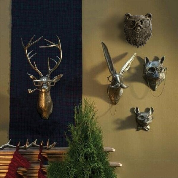 Hand-painted bear resin wall art, charming woodland creature for interior design.