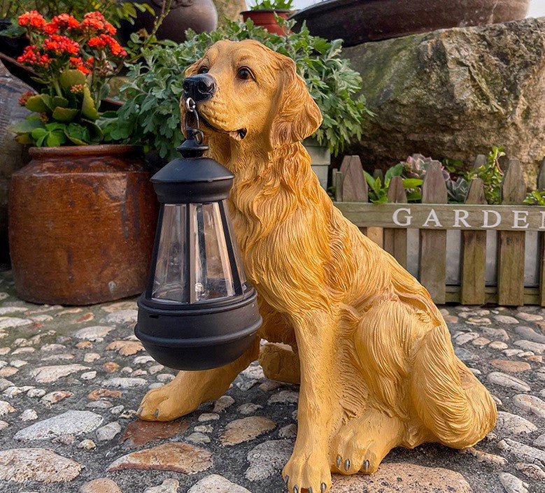 Decorative solar LED dog sculpture for garden lighting, a charming animal statue and patio or lawn ornament.
