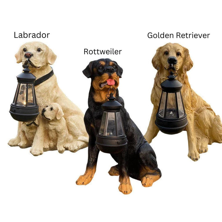 Efficient solar LED dog sculpture, providing charming garden light & outdoor decor. A unique animal statue for lawns.
