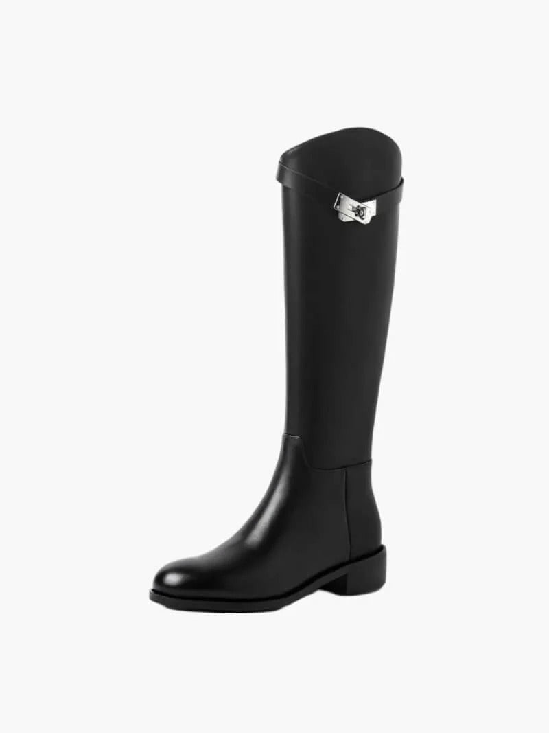 Chic black knee-high boots for women, perfect for elegant fall & winter fashion.