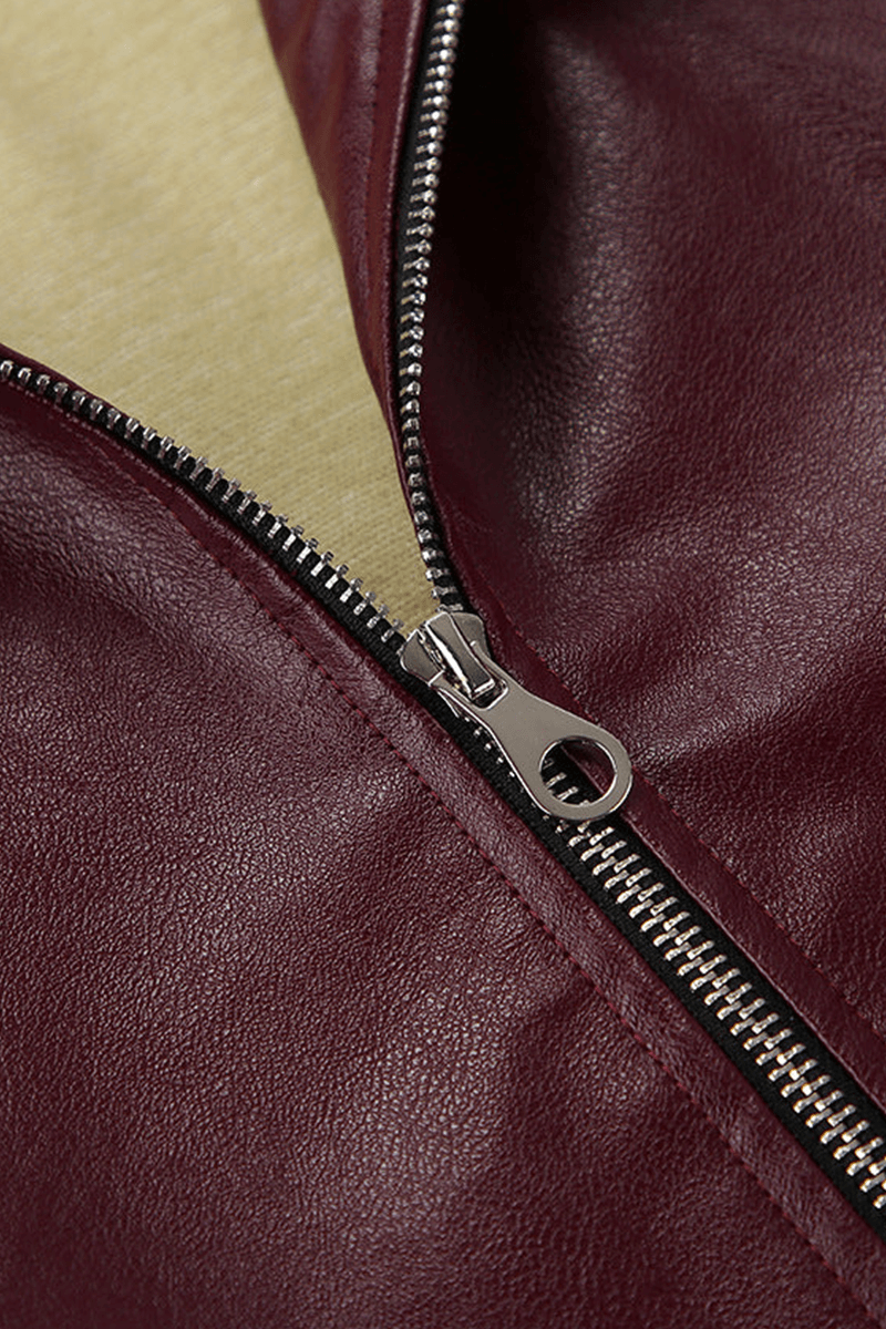 Stylish women's red cropped jacket, a chic burgundy outerwear piece for modern ladies.