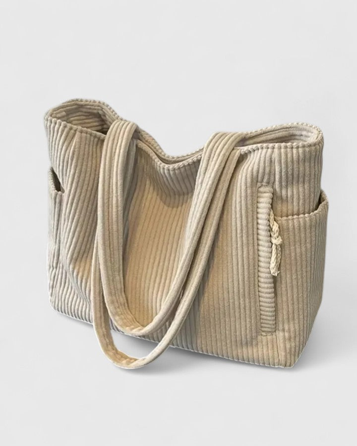 Versatile corduroy tote bag for women, stylish & spacious shoulder bag for daily use.