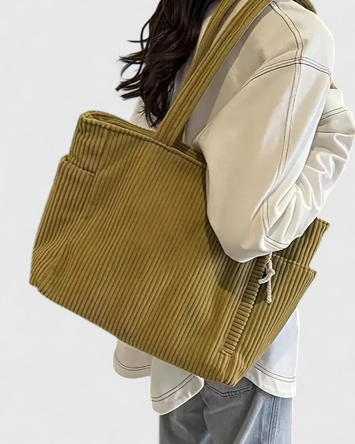 Stylish corduroy tote bag for women, a chic and versatile everyday shoulder bag.