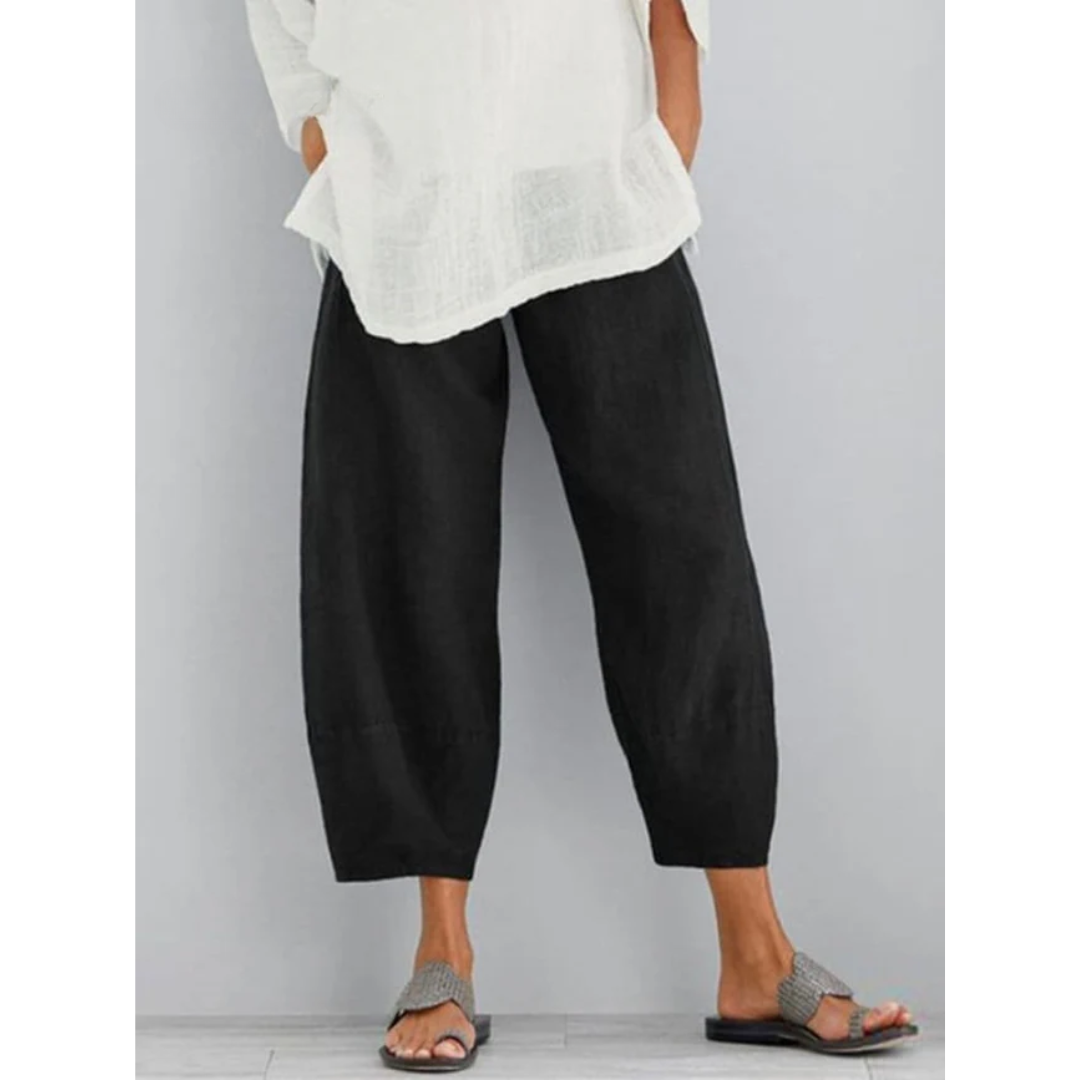 Black women's linen leisure pants designed for ultimate comfort and versatile casual styling.