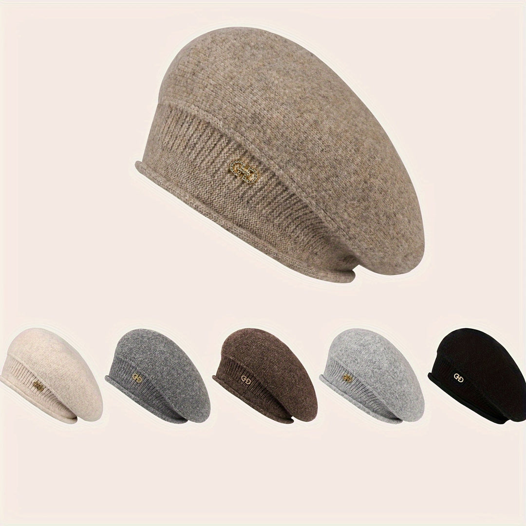 Soft knitted women's beret, a classic and fashionable winter hat for ladies.