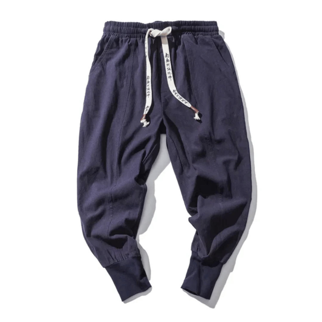 Chic navy blue Japanese style wide-leg pants for women.