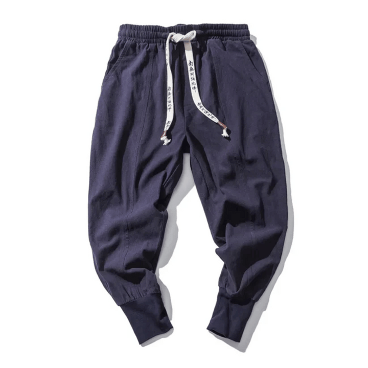 Chic navy blue Japanese style wide-leg pants for women.