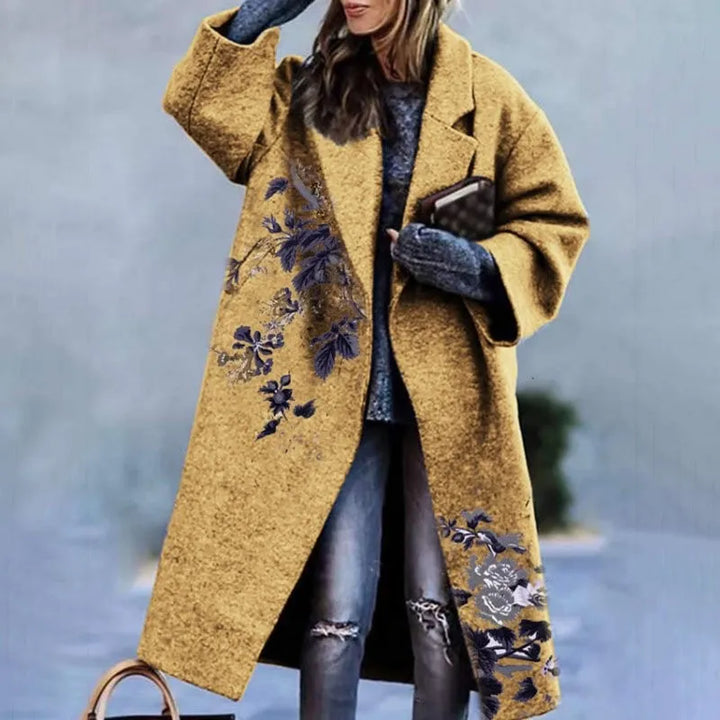 Close-up on the buttons and collar of a stylish oversized coat.