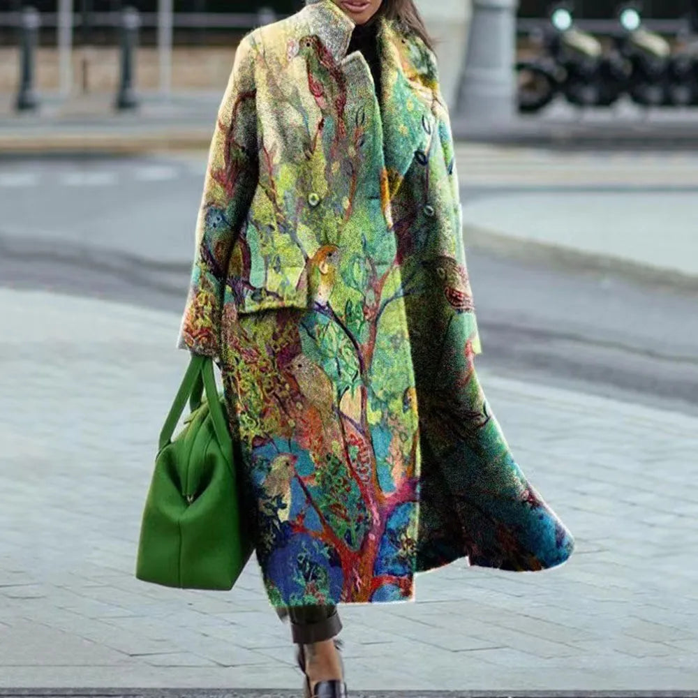 Detail of the lining inside the chic oversized coat for added comfort.