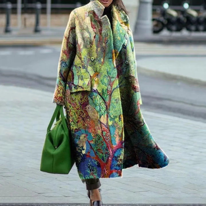 Detail of the lining inside the chic oversized coat for added comfort.
