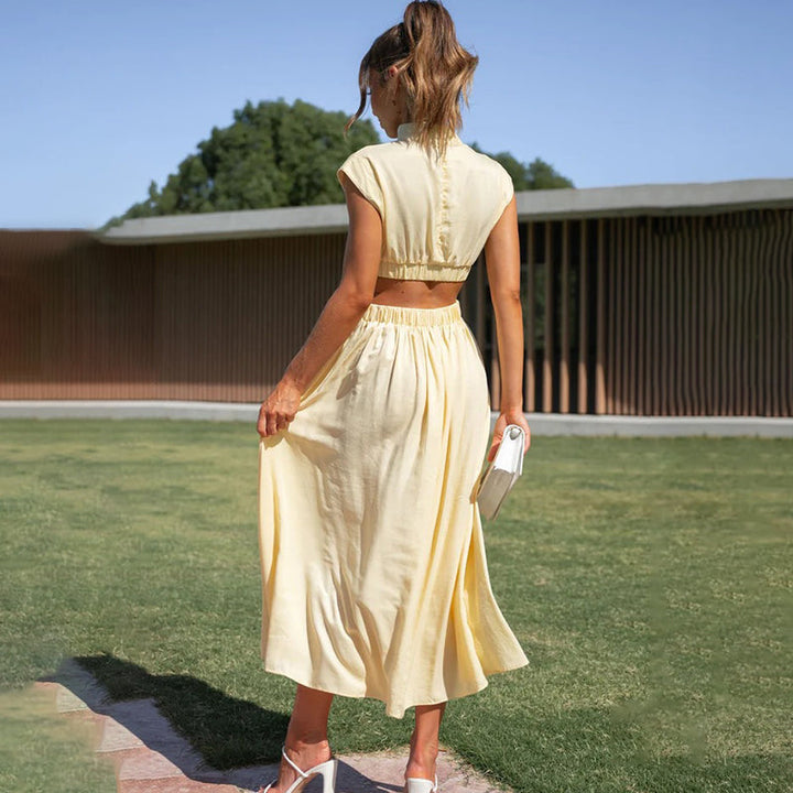 Women's Effortlessly Chic Pleated Cap Sleeve Midi Dress. Elegant, flowy, and flattering for both casual and party wear.