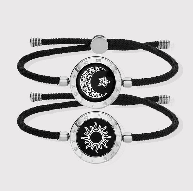 Elegant matching couple's bracelets with rose gold and silver accents, a stylish symbol of love for him and her.