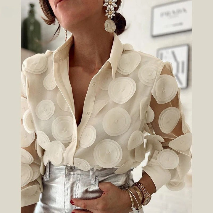 Versatile beige women's fashion top with a stylish collar, ideal for elegant outfits.