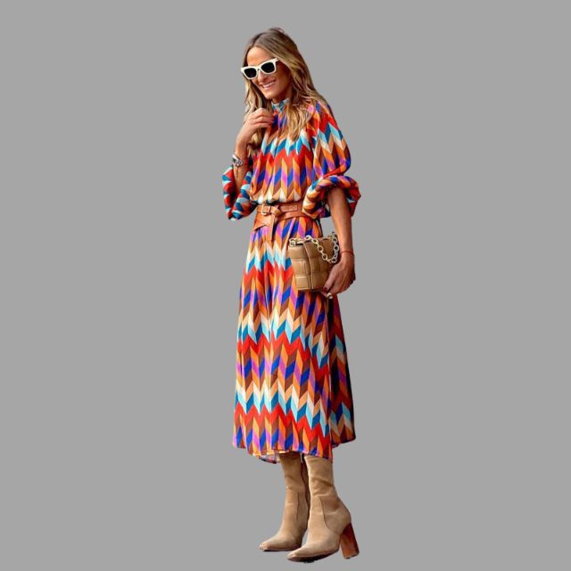 Women's colorful herringbone midi dress