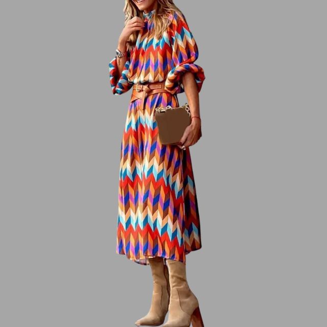 Day to night midi dress with classic herringbone design
