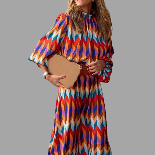 Versatile party dress for women featuring a colorful herringbone print