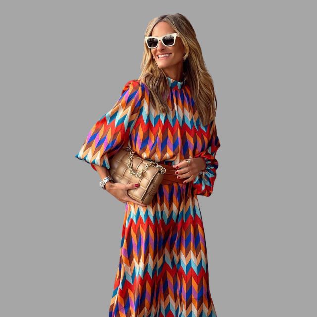 Colorful and elegant herringbone midi dress for a stylish look