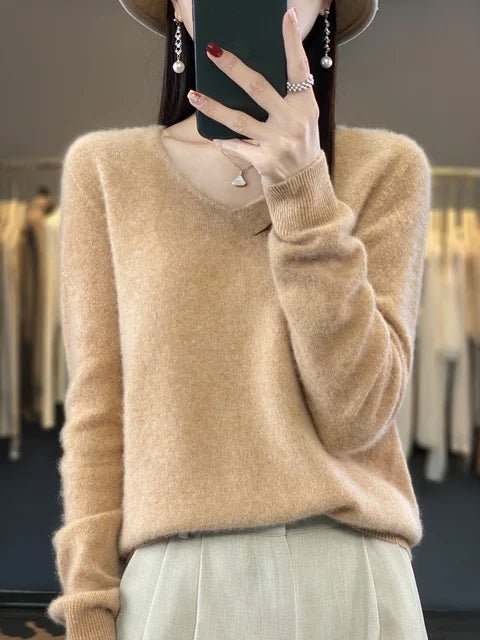 Women's soft knit sweater with gathered neckline