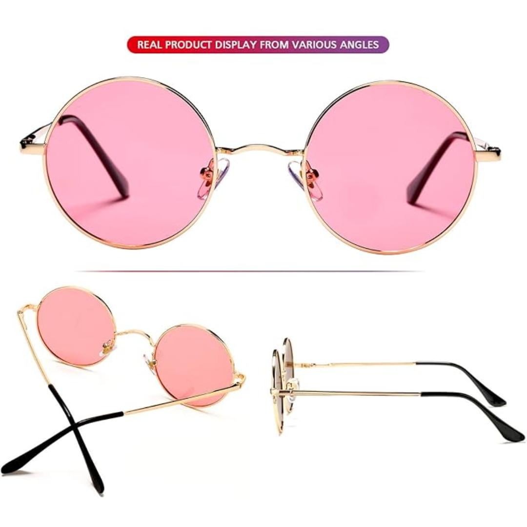 Women's stylish silver frame round sunglasses with mirrored lenses