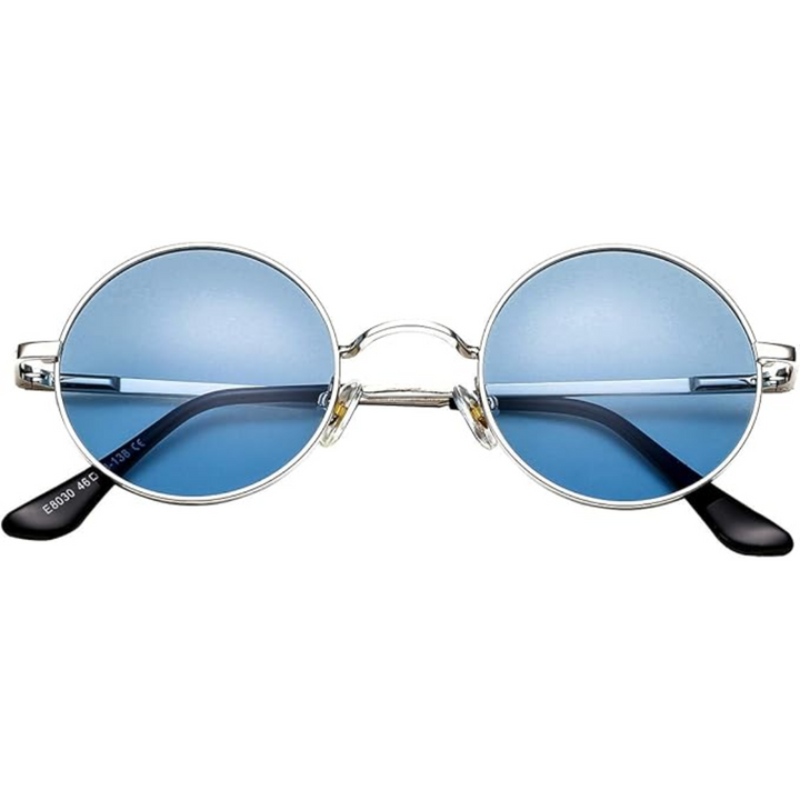 Fashionable women's mirrored lens round sunglasses, silver frame