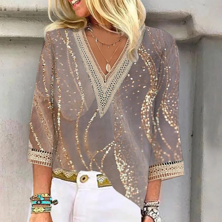 Women's shiny V-neck blouse, elegant and comfortable top