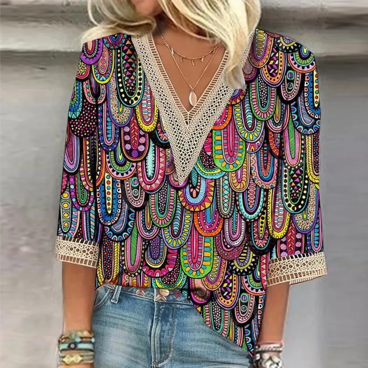 Fashionable women's shiny V-neck blouse, perfect for parties