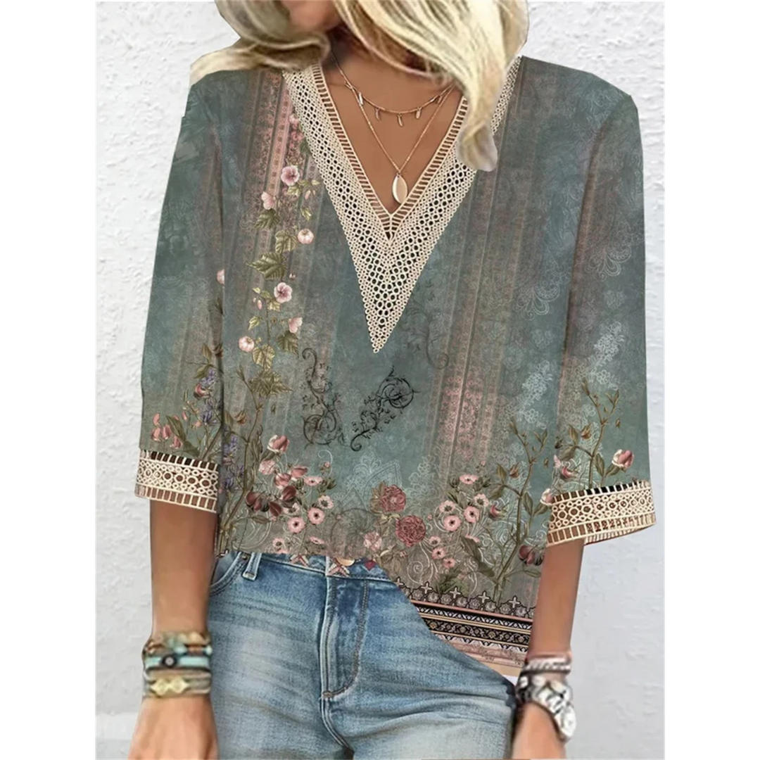 Elegant women's shiny V-neck blouse, a stylish wardrobe essential