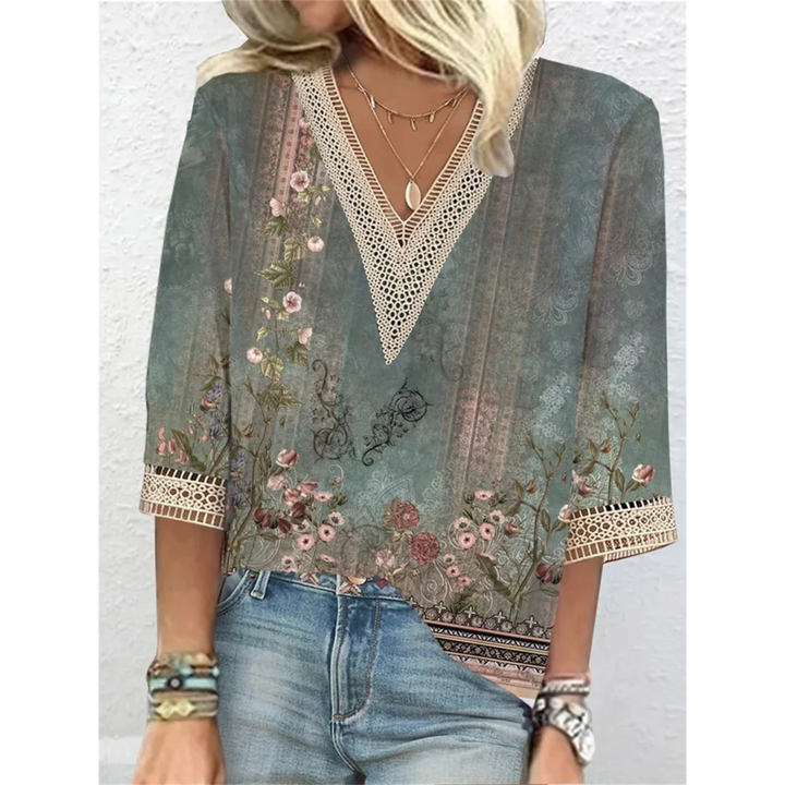 Elegant women's shiny V-neck blouse, a stylish wardrobe essential