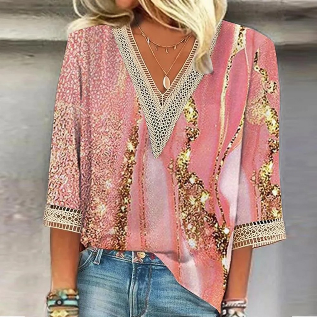 Stylish women's shiny V-neck top for a fashionable look
