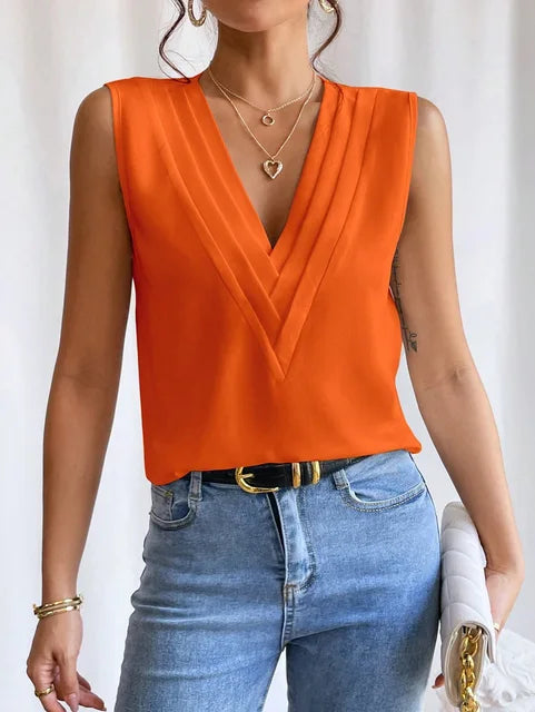 Parisian inspired sleeveless blouse for women, perfect for any occasion