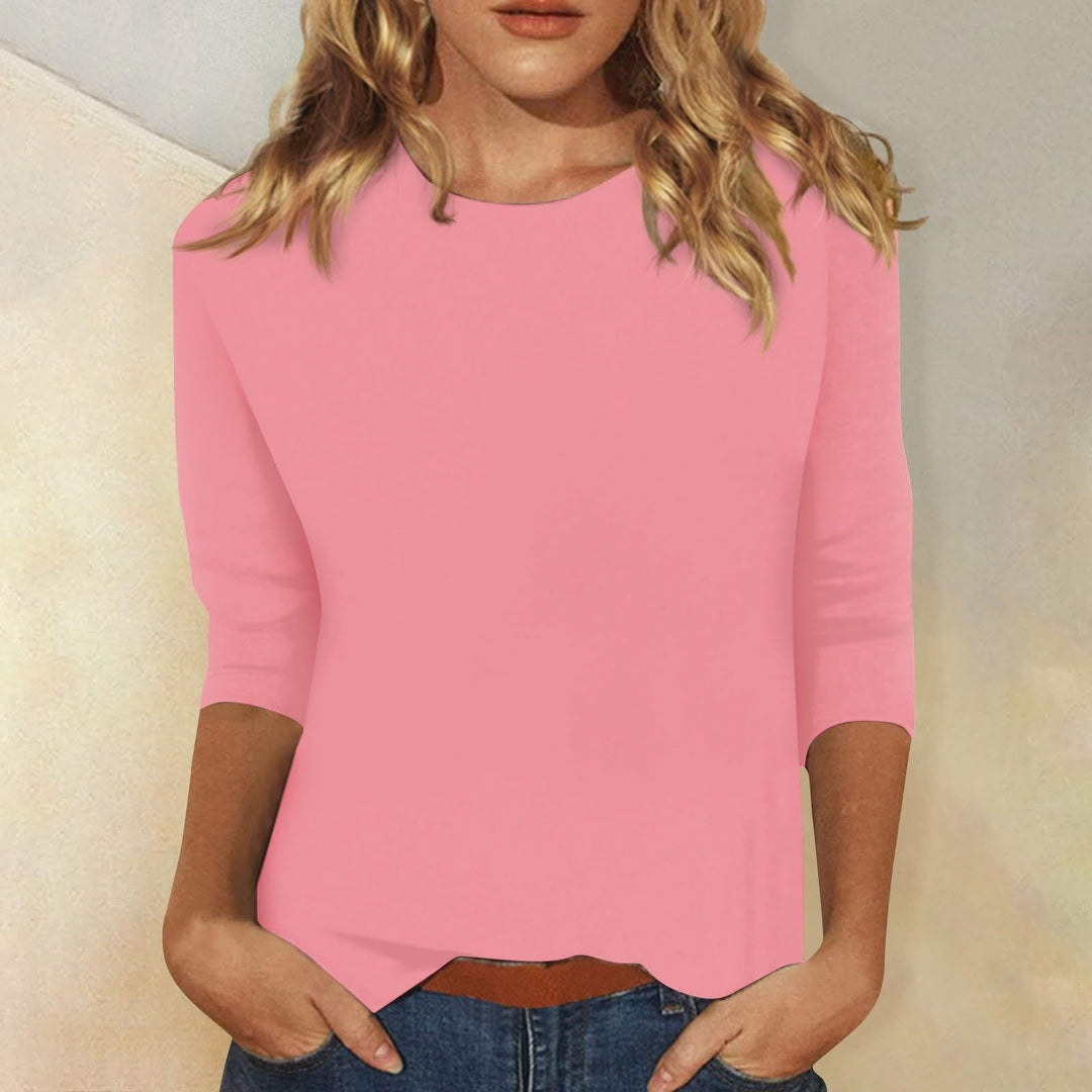 Versatile women's fashion pullover tee, solid color, round neck