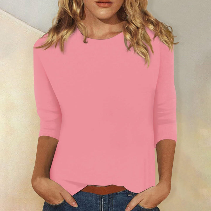 Versatile women's fashion pullover tee, solid color, round neck