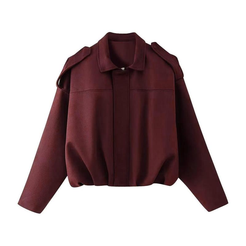 Women's vintage-style faux suede bomber jacket by Chic und Stil, shown open