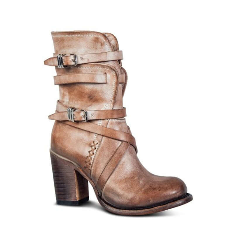 Elegant women's ankle boots featuring buckle details & a block heel, versatile for casual or dressy winter outfits.