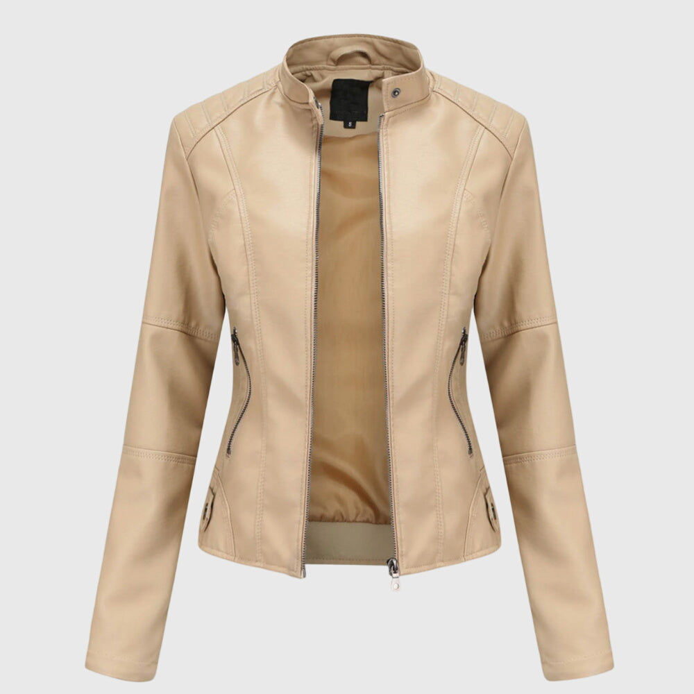 Chic women's moto style jacket. Elegant and versatile fashion outerwear, great for everyday casual or dressy looks.